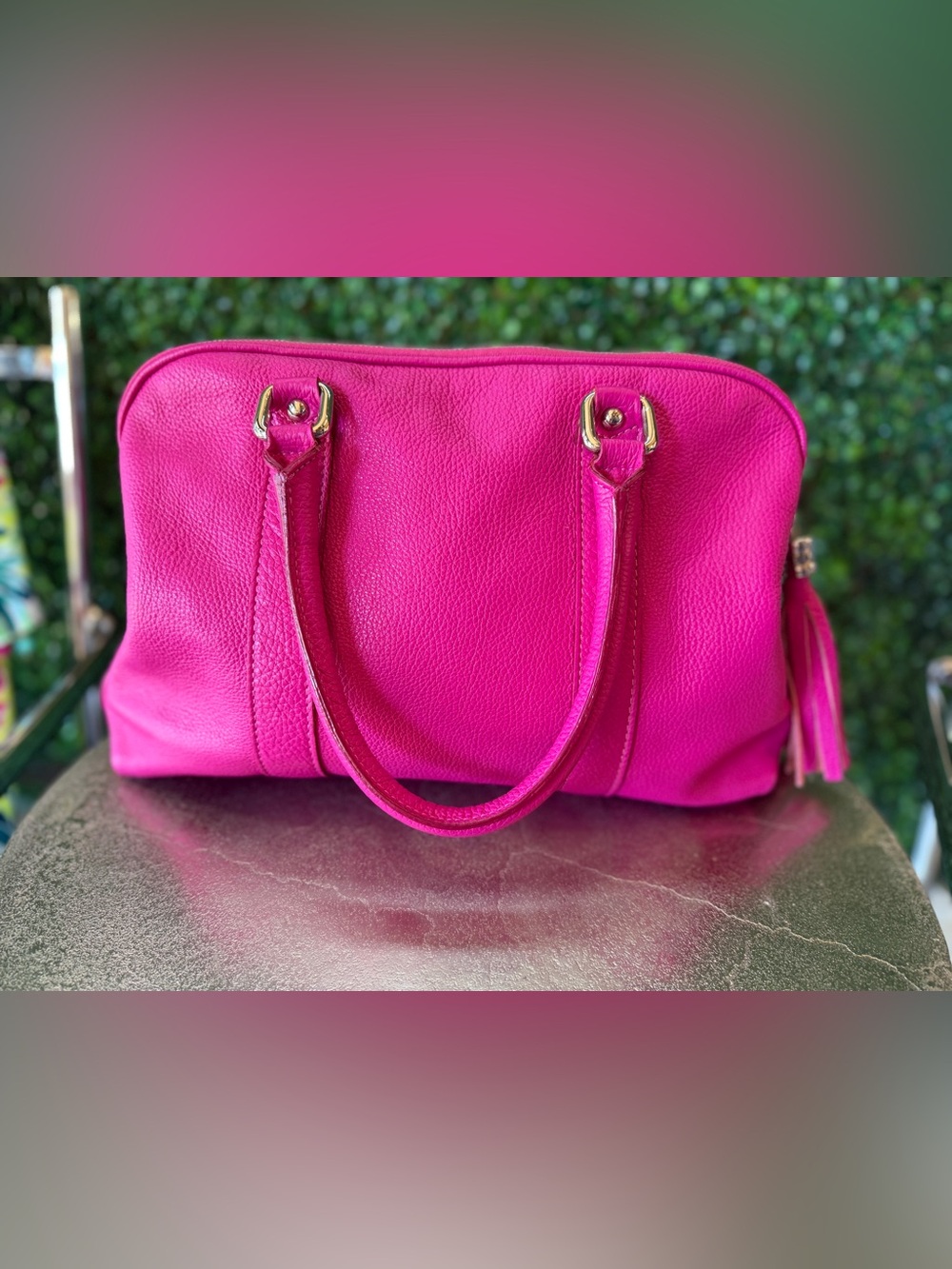 Hot Pink Women's Leather Tote Bag Made in ITALY